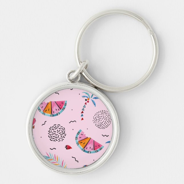 Tropical Pink Memphis Style Pattern Keychain (Front)