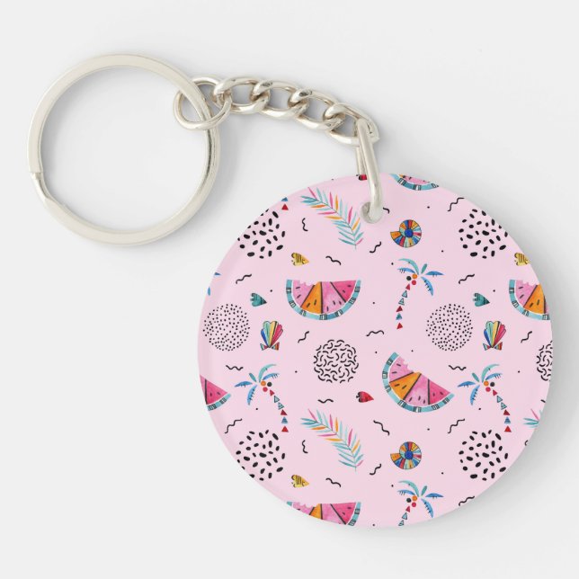 Tropical Pink Memphis Style Pattern Keychain (Front)