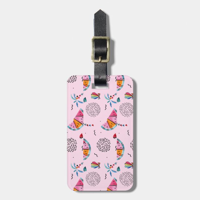 Tropical Pink Memphis Style Pattern Luggage Tag (Front Vertical)