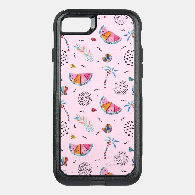 Tropical Pink Memphis Style Pattern Otterbox iPhone Case (Back)