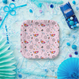 Tropical Pink Memphis Style Pattern Paper Plates