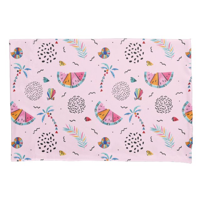 Tropical Pink Memphis Style Pattern Pillow Case (Front-Left)