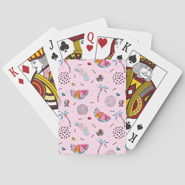 Tropical Pink Memphis Style Pattern Poker Cards (Back)