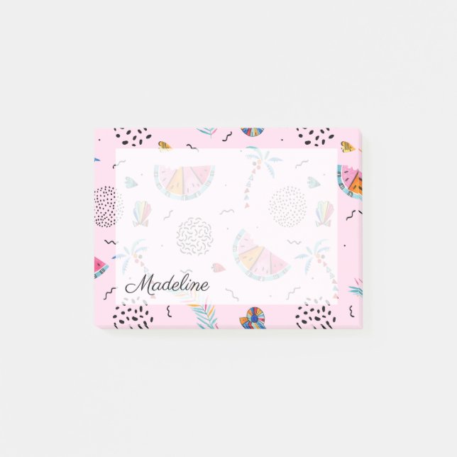 Tropical Pink Memphis Style Pattern Post-it Notes (Front)
