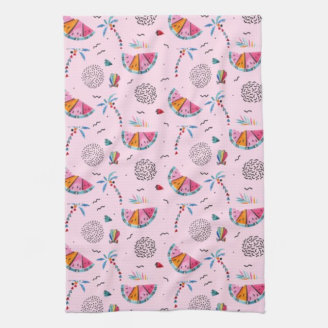 Tropical Pink Memphis Style Pattern Towel (Vertical)