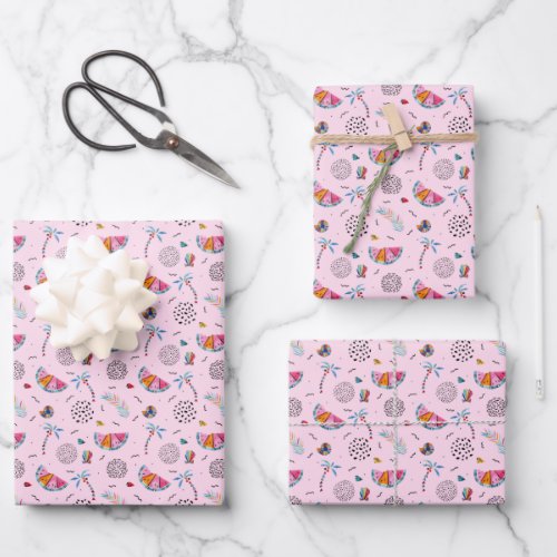 Tropical Pink Memphis Style Pattern Wrapping Paper Sheets