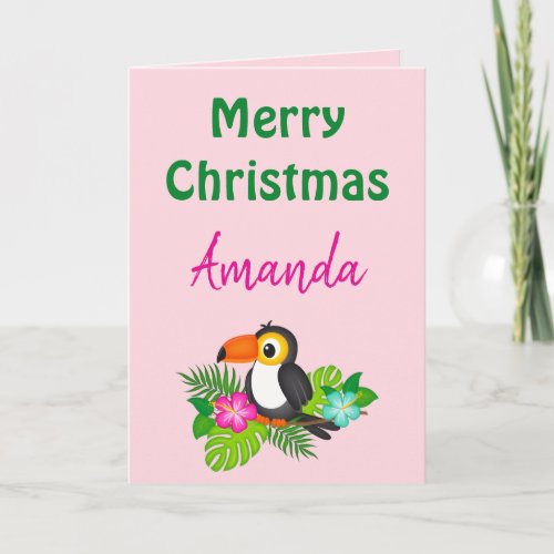 Tropical Pink Merry Christmas Toucan  Card