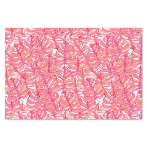 Tropical Pink Monstera Plant Leaves  Tissue Paper