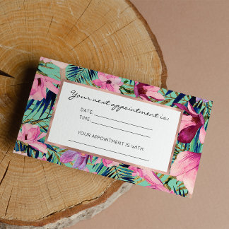 Tropical pink navy blue aqua gold modern floral appointment card