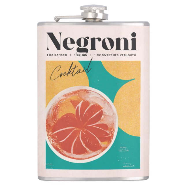 Tropical Pink Negroni Cocktail Retro Flask (Front)