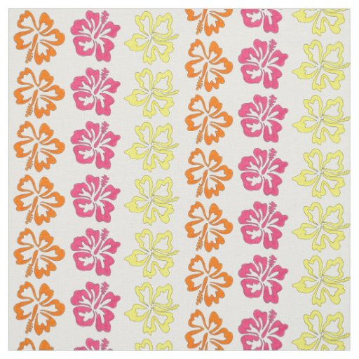 Tropical Pink Orange Hawaiian Hibiscus Flowers Fabric