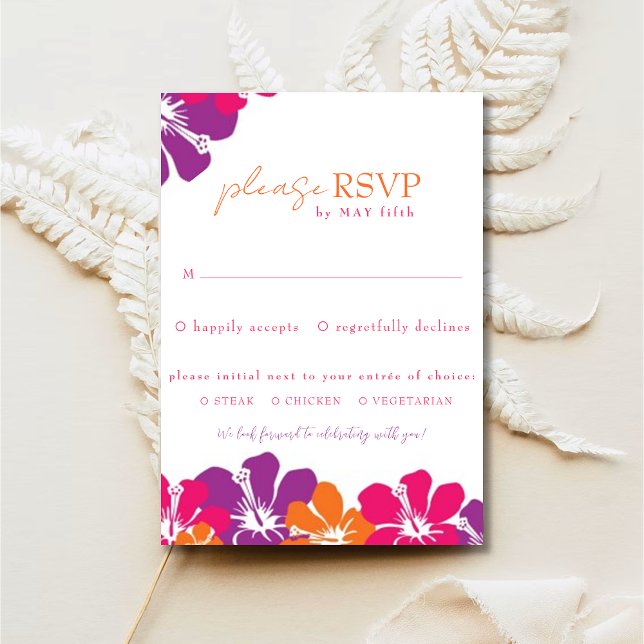 Tropical Pink Orange Purple Hibiscus RSVP Card (Creator Uploaded)