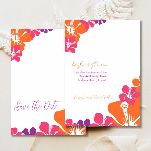 Tropical Pink Orange Purple Hibiscus Save The Date Invitation