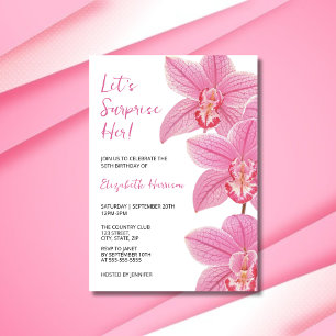 Tropical Pink Orchid Botanical Surprise Birthday Invitation