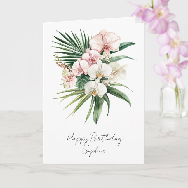 Tropical Pink Orchid Flowers Card (Orchid)