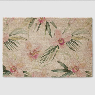 Tropical Pink Orchid Flowers   Fiber Doormat