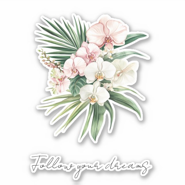 Tropical Pink Orchid Flowers Sticker (Front)