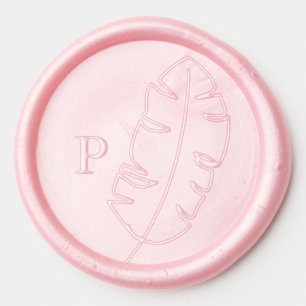 Tropical Pink Palm Leaf Monogram Wax Seal Sticker