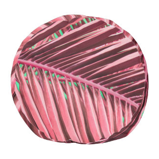 Tropical Pink Palm Leaves Background Pouf