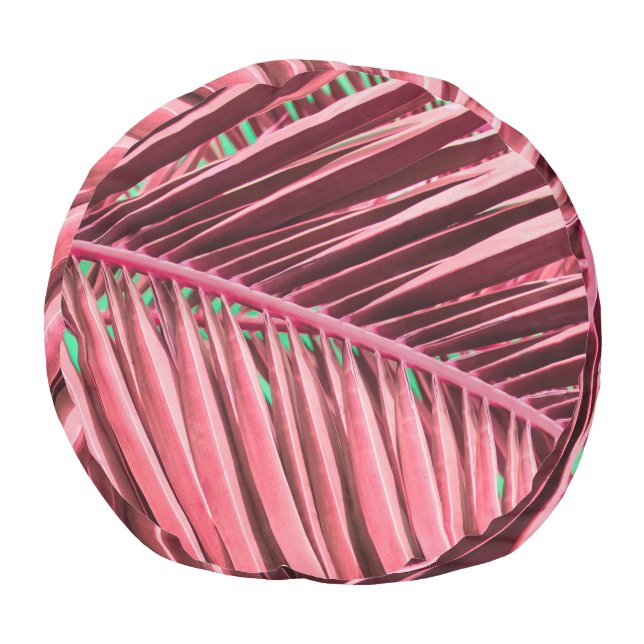 Tropical Pink Palm Leaves Background Pouf (Bottom)
