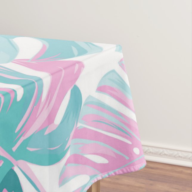 Tropical Pink Palm Leaves Tablecloth (In Situ)