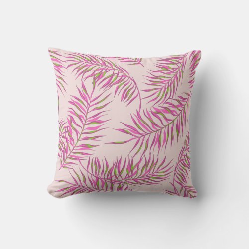 Tropical Pink Palm Tree Beach House Throw Pillow