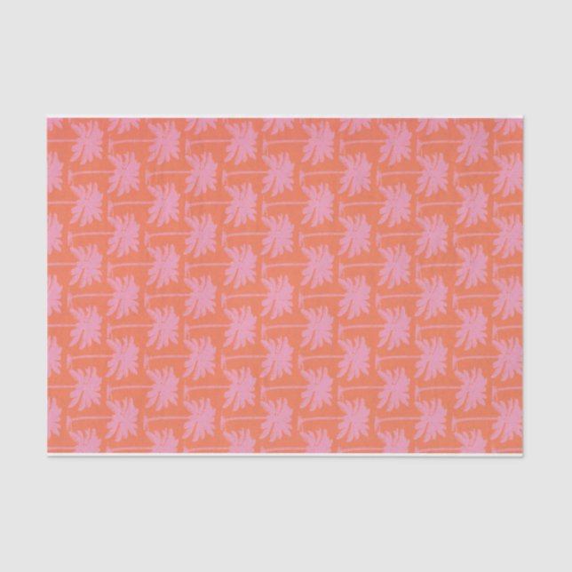 Tropical Pink Palm Tree Costal Nautical Beach Tissue Paper (Front)