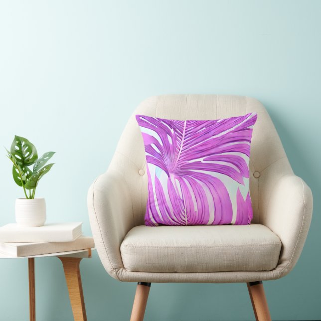 Tropical Pink Palm Tree Leaves Pattern Throw Pillow (Chair)