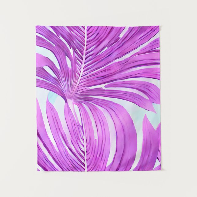 Tropical Pink Palm Tree Leaves  Tapestry (Front)