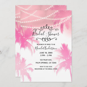Tropical Pink Palm Trees & Lights Bridal Shower Invitation