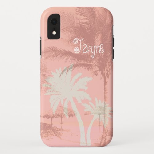 Tropical Pink Palm Trees Name Template iPhone XR Case
