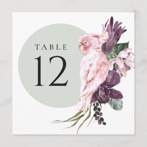 Tropical Pink Parrot and Protea Table Number Cards