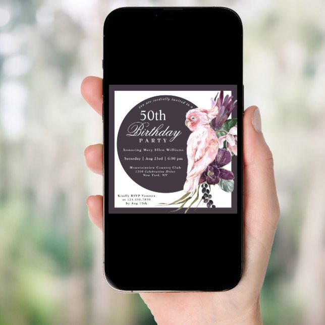 Tropical Pink Parrot Floral 60th Birthday Invitation (Front Digital)