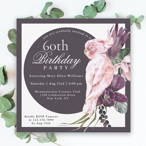 Tropical Pink Parrot Floral 60th Birthday Invitation