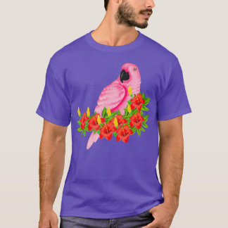 Tropical Pink Parrot Floral T-Shirt