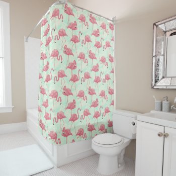 Tropical Pink Pastel Flamingos Shower Curtain by GardenGuerilla at Zazzle