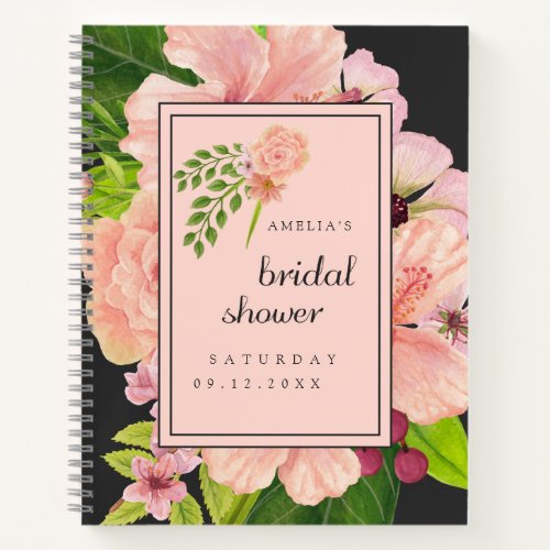Tropical Pink  Peach Floral Bridal Shower Notebook