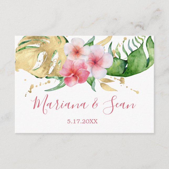 Tropical Pink Peach Floral Wedding QR RSVP Card (Front)