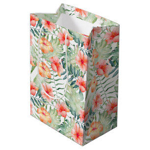 Tropical Pink Peach Hibiscus Floral Medium Gift Bag