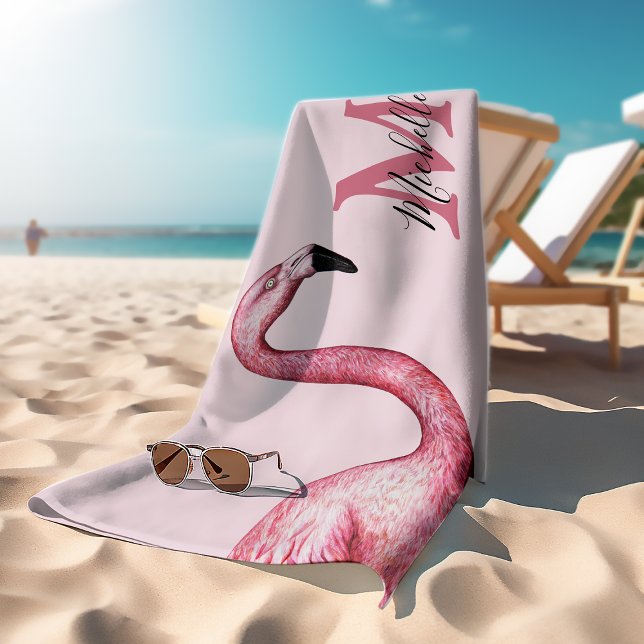 Tropical Pink Personalized Monogram Flamingo  Bath Towel (Creator Uploaded)
