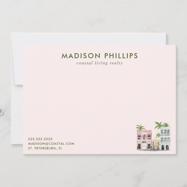 Tropical Pink Personalized Realtor Stationery Note Card (Front)