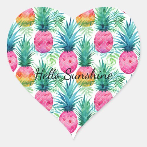 Tropical Pink Pineapples Heart Sticker