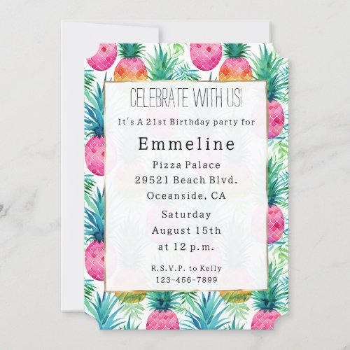 Tropical Pink Pineapples Invitation