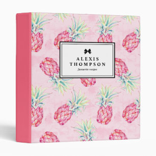 Tropical Pink Pineapples Pattern Pink Personalized 3 Ring Binder
