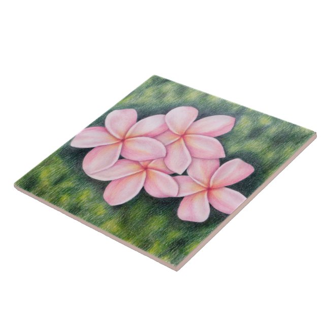 Tropical Pink Plumeria Floral Ceramic Tile (Side)