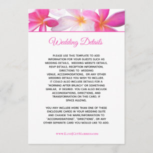 Tropical Pink Plumeria Floral Wedding Details Card