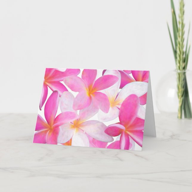 Tropical Pink Plumeria Flower Hawaii Floral Blank Card (Front)