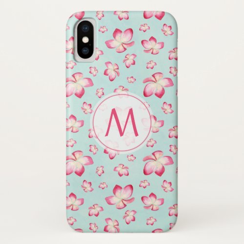 Tropical Pink Plumeria Watercolor Monogram iPhone X Case