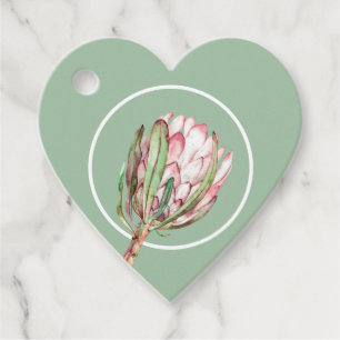 Tropical Pink Protea Floral HEART Party Favor Tags