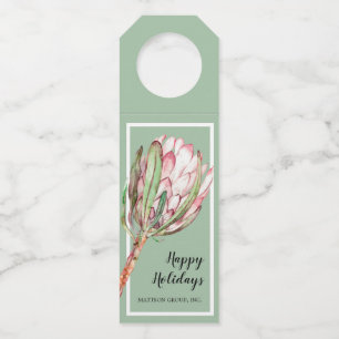 Tropical Pink Protea Floral on Mint Bottle Hanger Tag